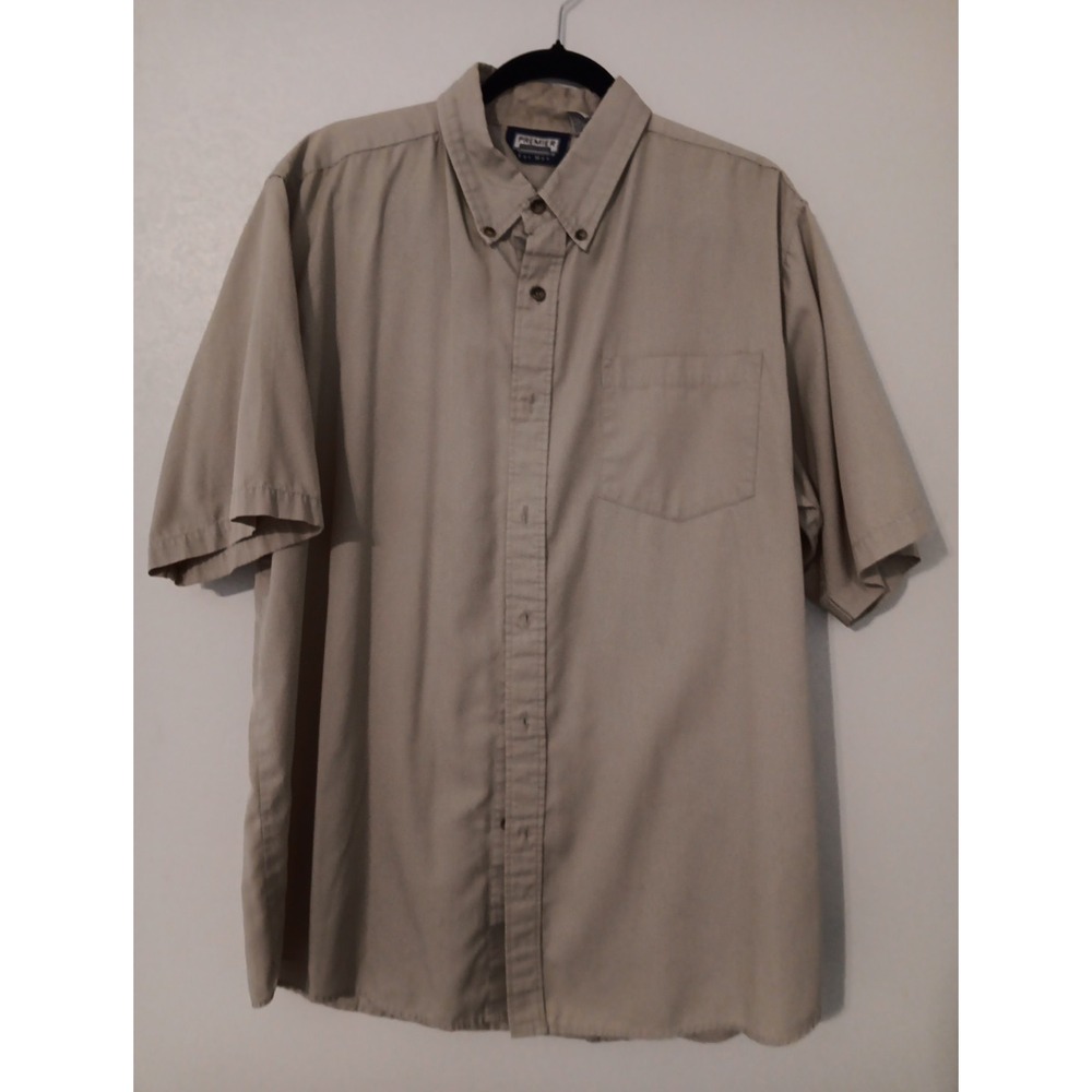 Men's Premier International Button Up Short Sleeve‎ Khaki Shirt Size XL Cotton